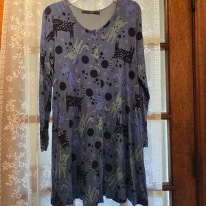 Gudrun Sjoden Vintage Blue Cat Dress. Large. EUC. $70